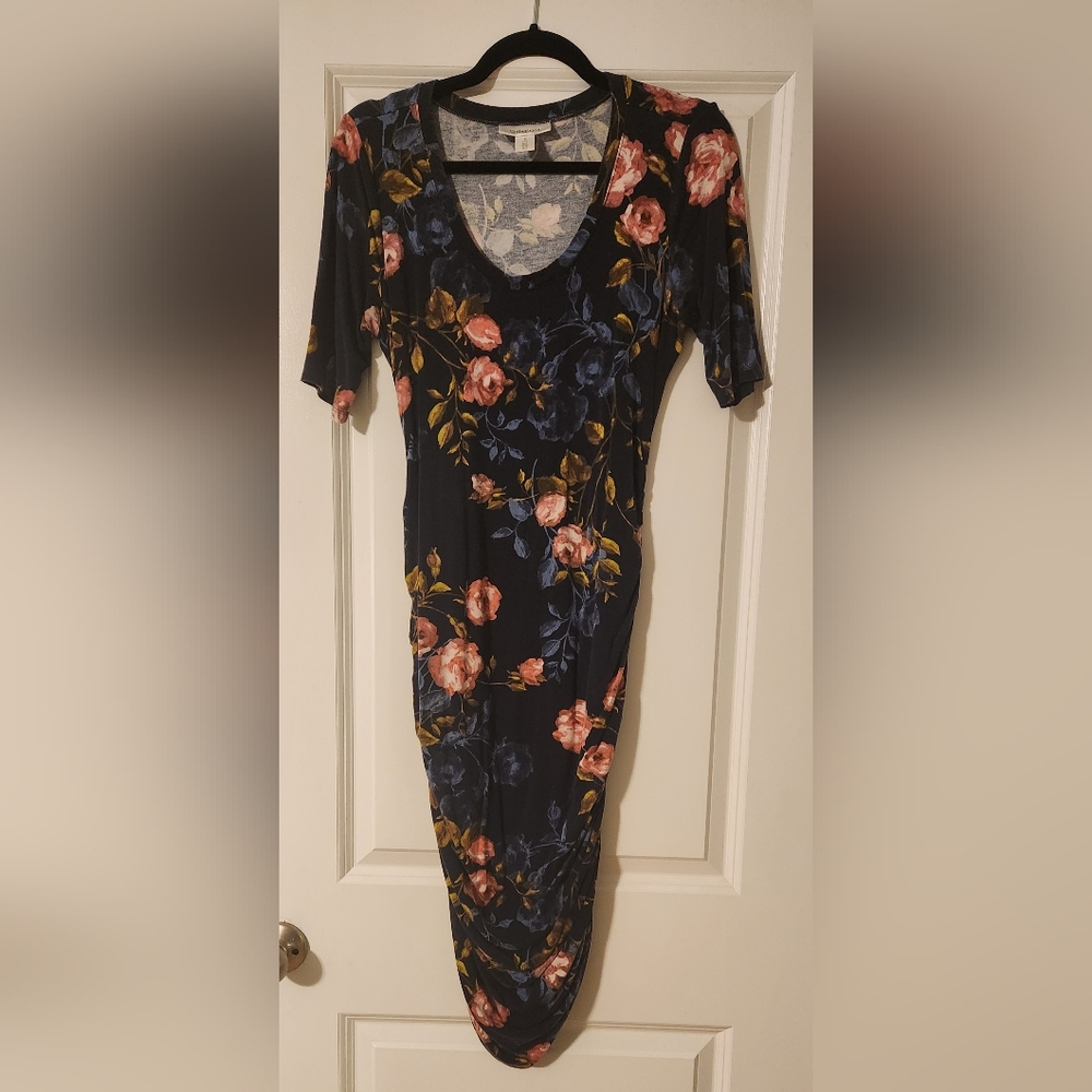 Motherhood Marernity Blue Floral Ruched Dress